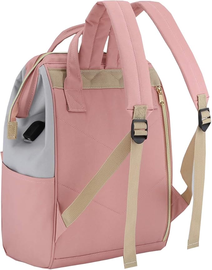 Himawari Laptop Backpack for Women&Men,Wide Open Large USB Charging Port 15.6 Inch Laptop Doctor College Work Bag (9001-Gray&Pink)