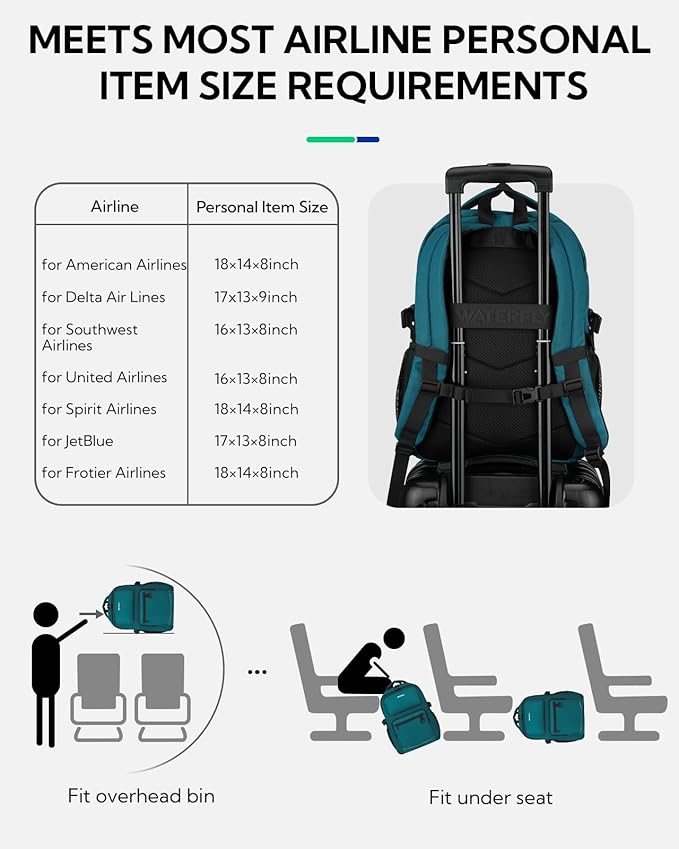 WATERFLY Travel Laptop School Backpack: Big Student College Middle School Bookbag for Women Men, Work Casual Daypack with 15.6" Computer Compartment, Anti Theft Water Resistant Commuter Bag