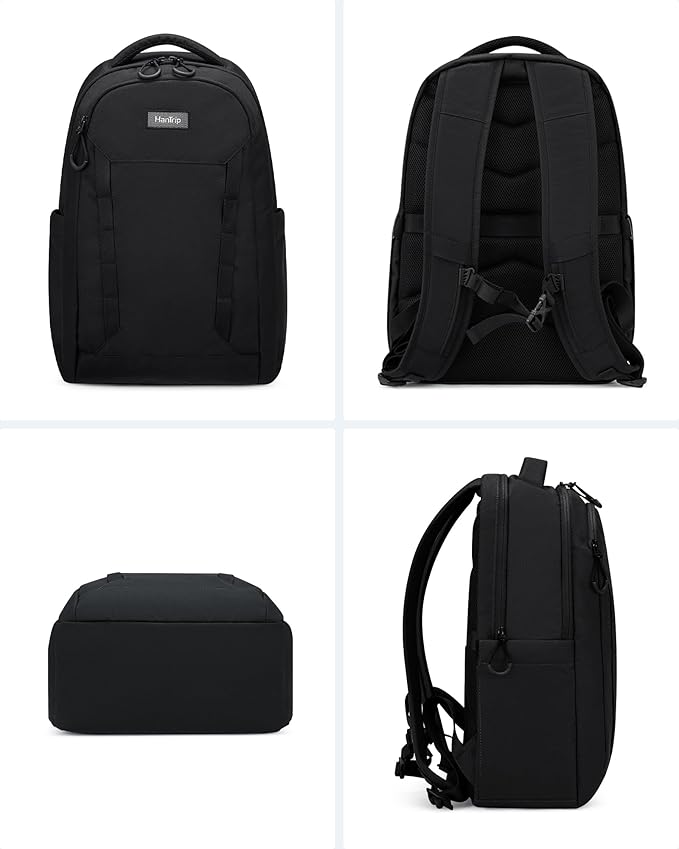 Travel Laptop Backpack Carry On, 18 Inch Large Work Backpack School Book Bags, Light Water Resistant Backpacks for Women Men with Luggage Strap Water Bottle Pocket Chest Strap, Black