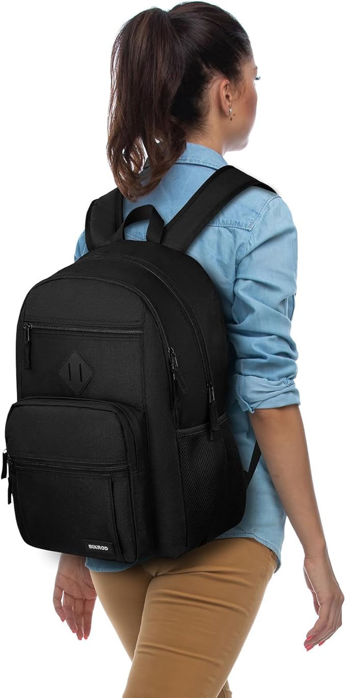 BIKROD Black Backpack for Men and Women, Backpack for School Teens Boys and Girls, Lightweight Casual High School Bookbag, Daily-use Travel Laptop Backpack Fits 15.6 Inch Notebook