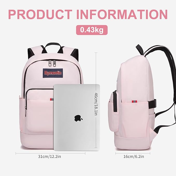 Classic Casual Backpack, Lightweight Daypack with 10 Pockets, Laptop Compartment, EVA Foam Pad (Light pink)