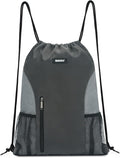 WANDF Drawstring Backpack Sports Gym Sackpack with Mesh Pockets Water Resistant String Bag for Women Men (Grey)