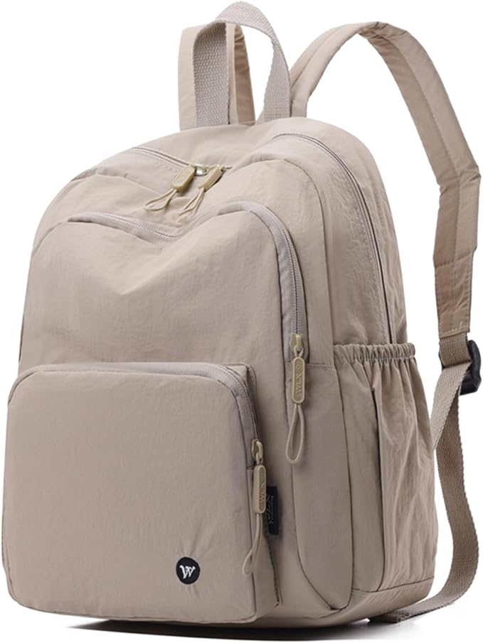 Small Nylon Backpack Mini Casual Daypack Lightweight Backpack for Women Travel Purse (Beige)