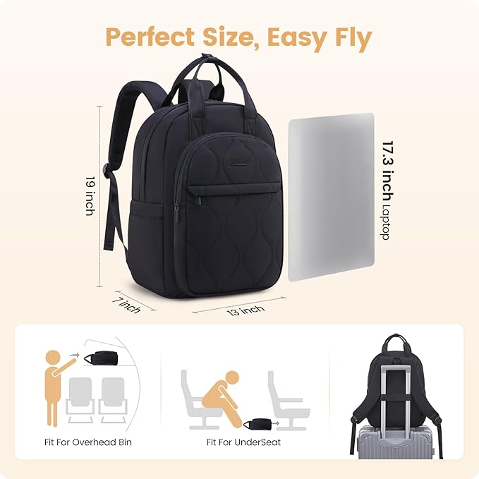 LOVEVOOK Laptop Backpack for Women, College Travel Backpack Puffer Womens Backpack for 17.3 Inch Laptop, Computer Water-Resistant Quilted Casual Daypack, Black