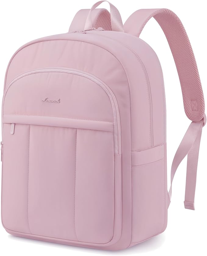 LOVEVOOK Laptop Backpack for Women, Puffer Travel Bag Fits 15.6 Inch Laptop, Lightweight Work Daypack for Teacher Nurse, Water-resistant College Bookbag, Pink