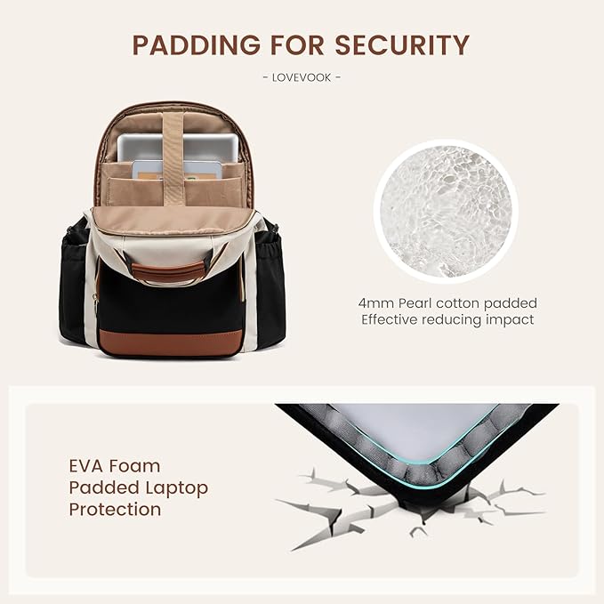 LOVEVOOK Laptop Backpack for Women with Pouch Pocket for Large Capacity Cup,17 Inch Teacher Nurse College Work Backpack Purse,Waterproof Laptop Bag Computer Back Pack for Travel, Khaki-Coffee-Black