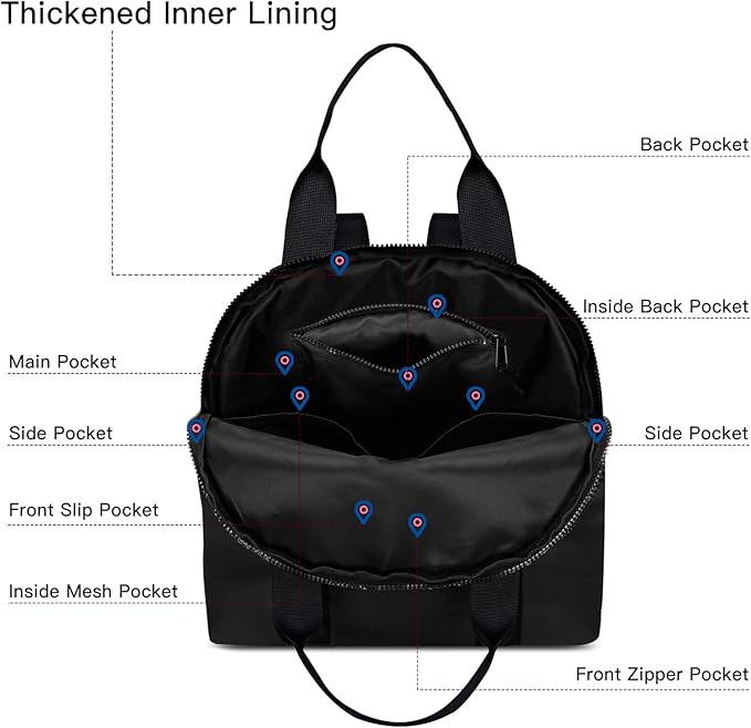 Women’s Backpack Purse Medium Size with Trolley Sleeve, Adjustable Strap/Top Handle, Water Resistant Travel Daypack, Black