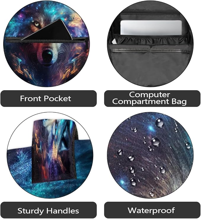 Pardick Animal Wolf Galaxy Backpack for Kids Girls Boys Lightweight School College Students 18in Bookbag Large Capacity Computer Backpacks Laptop Rucksack Travel Gym Hiking Camping Daypack