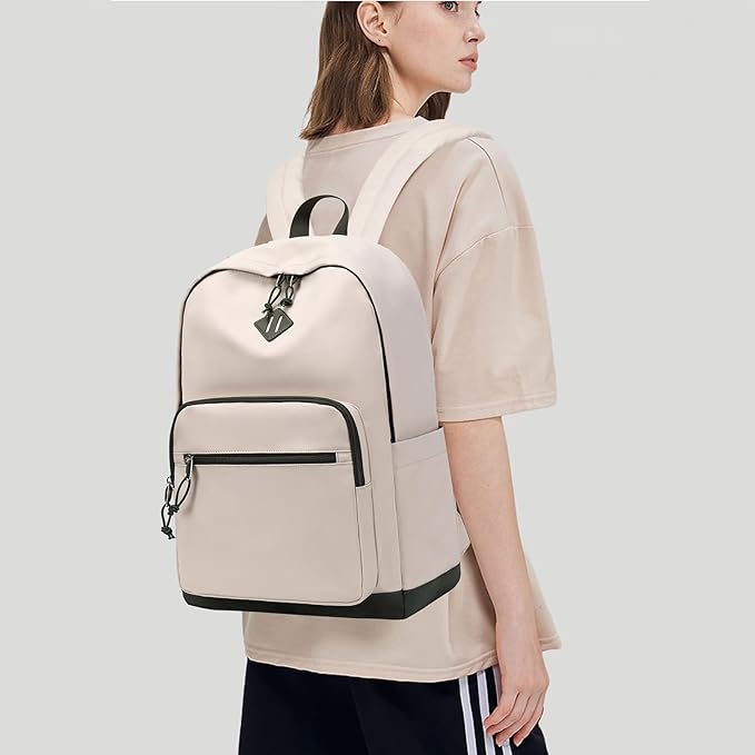 Lohol Classic Backpack for Girls Boys Teens, Lightweight Bookbag for School Travel College (Beige/Green)