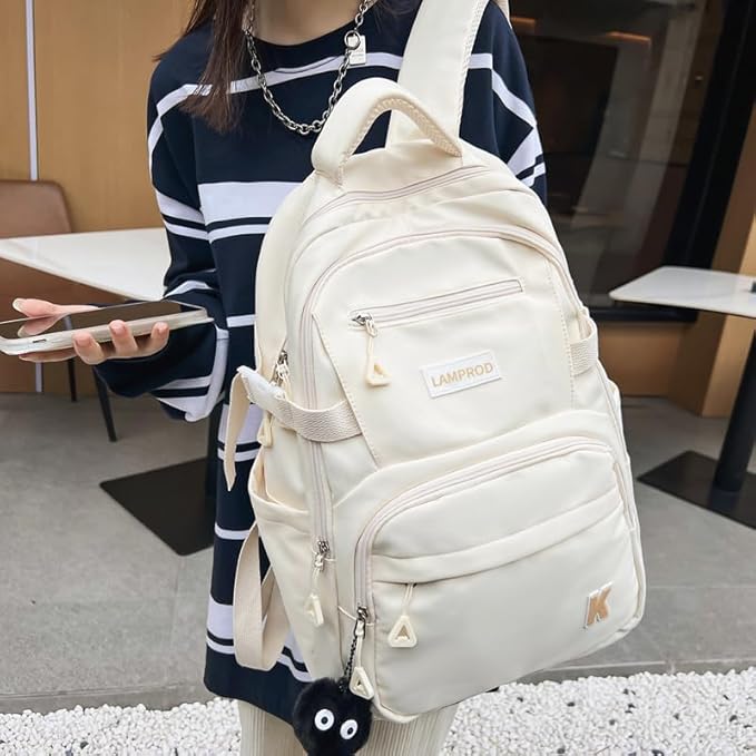 Cute Backpack Aesthetic Backpack for Girls School Casual Daypack Middle Student Travel College Backpack for Kids Large Capacity Travel(White)