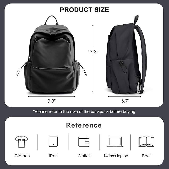 coofay Black Backpack For Women Small Backpacks For School Bag School Backpack For College Bookbag For Women Waterproof Gym Backpack For Men Book Bags