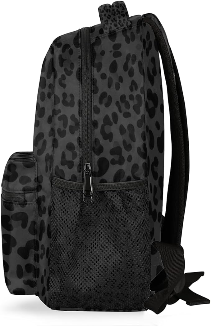 Pardick Black Leopard Cheetah Backpack for Kids Girls Boys Lightweight School College Students 18in Bookbag Large Capacity Computer Backpacks Laptop Rucksack Travel Gym Hiking Camping Daypack