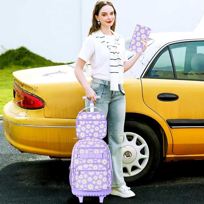 Rolling Backpack for Womens and Mens, Adults Wheeled Bookbag with Lunch Box for Girls and Boys.