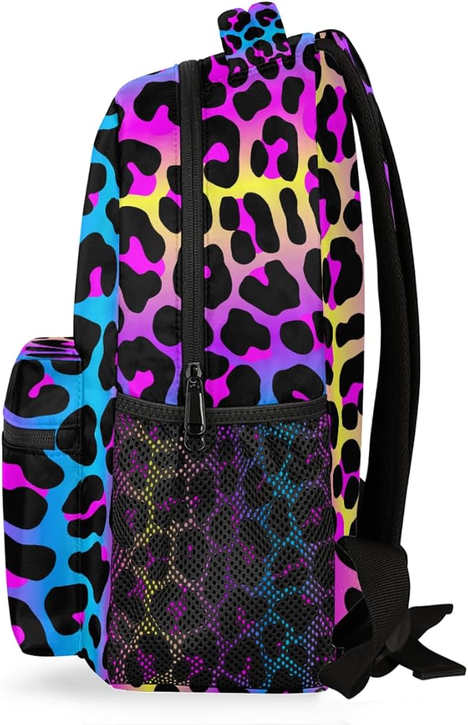 Pardick Leopard Cheetah Colorful Backpack for Kids Girls Boys Lightweight School College Students 18in Bookbag Large Capacity Computer Backpacks Laptop Rucksack Travel Gym Hiking Camping Daypack