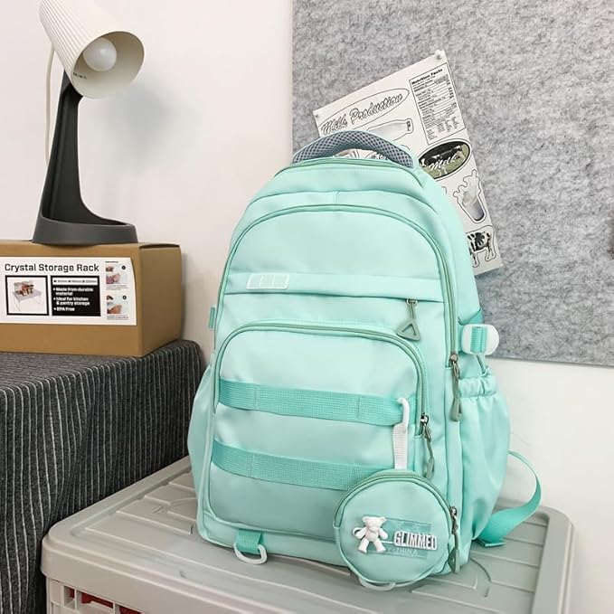 Cute School Backpack for Teen Girls, Aesthetic College Backpack for Kids Students, Large Travel Laptop Capacity, Casual Daypacks, Green