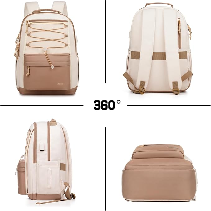 School Backpack for Teens Girls, Aesthetic College Backpack Large Bookbag for Women Students Fashion 15.6 Inch Laptop Bag for Work Travel (Khaki Beige)