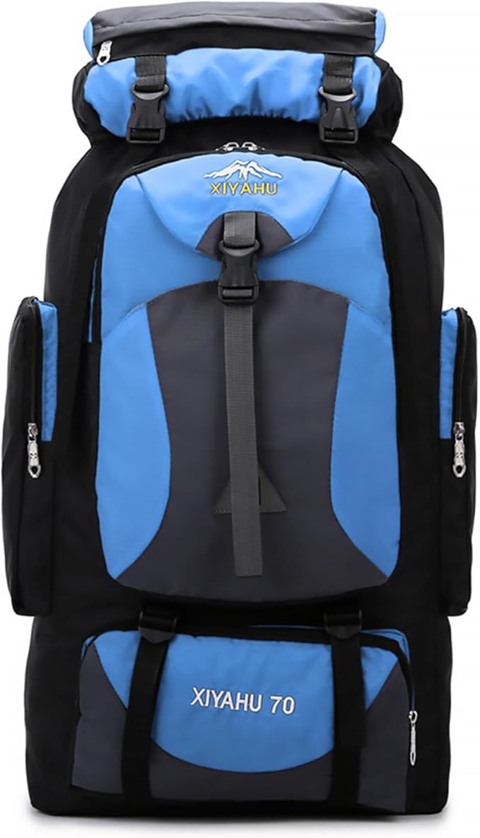Lawaia 70L Hiking Backpack Large Camping Pack Backpacking Bag Rucking Backpacks Outdoor Trekking Travel Rucksack for Men Women-Sky Blue