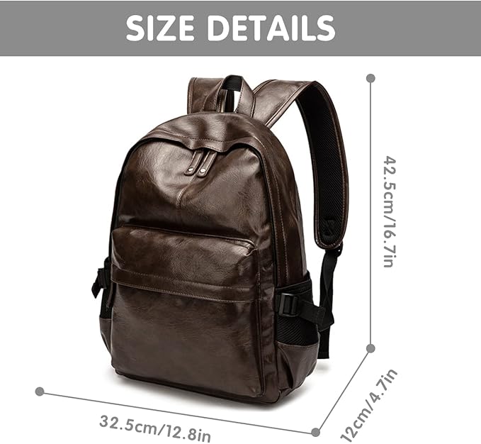 Leather Laptop Backpack for Men Women, School College Bookbag Casual Travel Daypack (Brown)