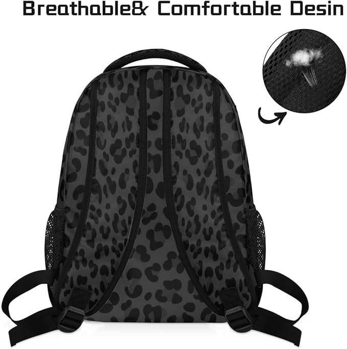 Pardick Black Leopard Cheetah Backpack for Kids Girls Boys Lightweight School College Students 18in Bookbag Large Capacity Computer Backpacks Laptop Rucksack Travel Gym Hiking Camping Daypack