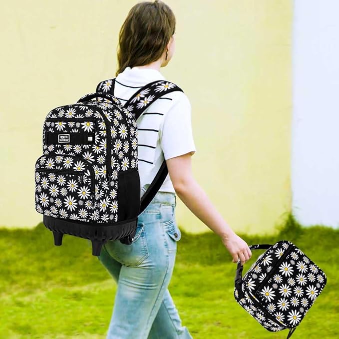 Rolling Backpack for Womens and Mens, Adults Wheeled Bookbag with Lunch Box for Girls and Boys.