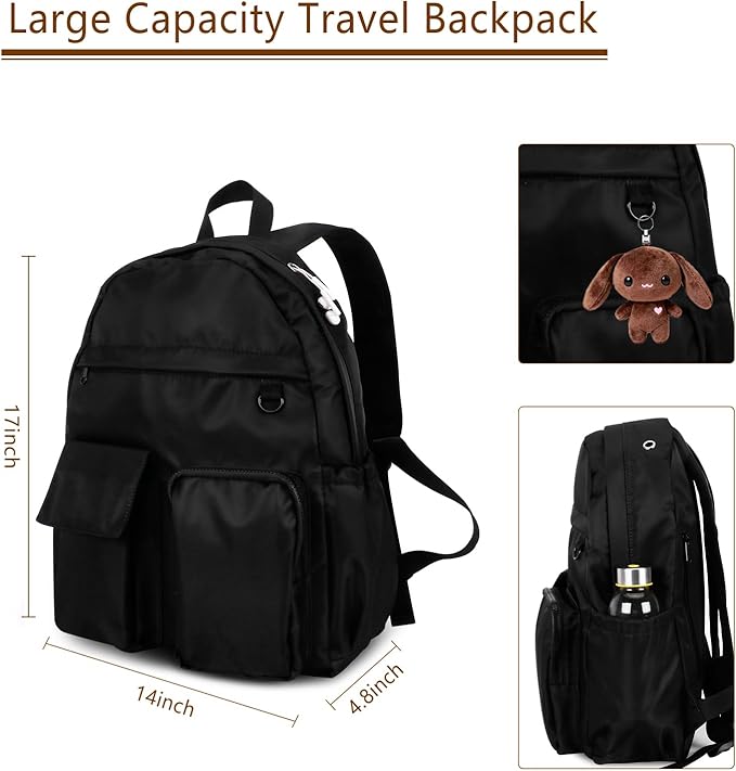 Women's Water-resistant Daypack Backpack, 15.6 Inch Laptop Compartment & Anti-Theft Pocket, Adjustable Padded Straps for Commuting, Travel, Work, College, Black