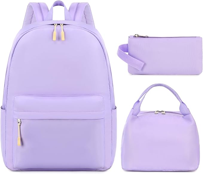 Kids Backpack for Girls School Backpacks College Bookbag Water Resistant Laptop Backpack with Lunch Bag and Pencil Bag, Purple