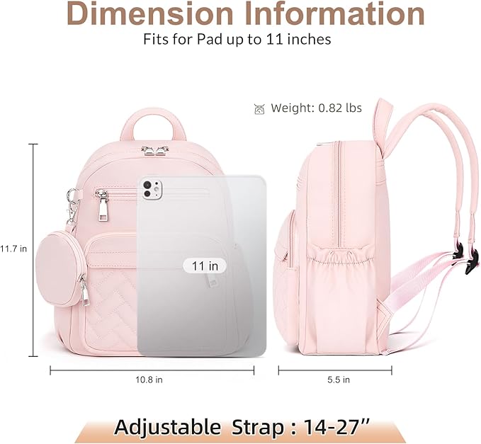 Mini Backpack for Women Small Backpack Purse, Anti Theft Backpack Waterproof Lightweight Puffer Back packs for Travel, Work with Coin Purse Pink