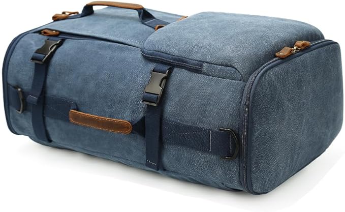 G-FAVOR 40L Travel Backpack, Vintage Canvas Rucksack Convertible Duffel Bag Carry On Backpack Fit for 17.3 Inch Laptop Bag, Blue