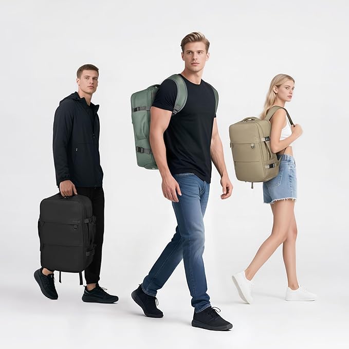 Travel Backpack for Men Women, 35L Laptop Backpack W/Shoe Compartment, Water Resistant Flight Approved Fits 15.6-inch Laptop, Khaki