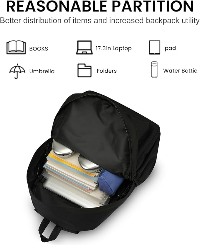 Large Casual Laptop Backpack,School Backpack Large Bookbag with USB for High School College Students Office Business Fits 17.3 Inch Notebook, Black