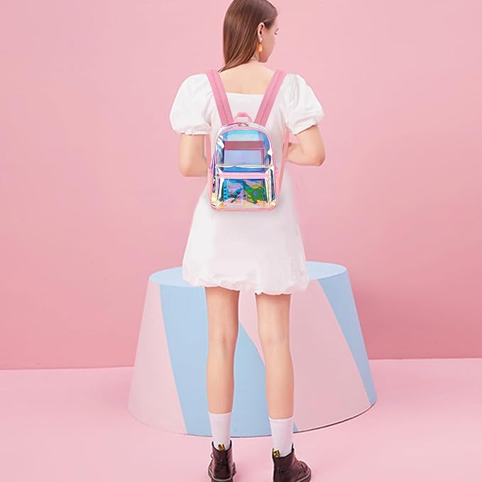 BTOOP Clear Mini Backpack for Stadium Events 12x12x6 Small Transparent Backpacks Plastic See Through Clear Bag for Concerts Work Festival Security Travel