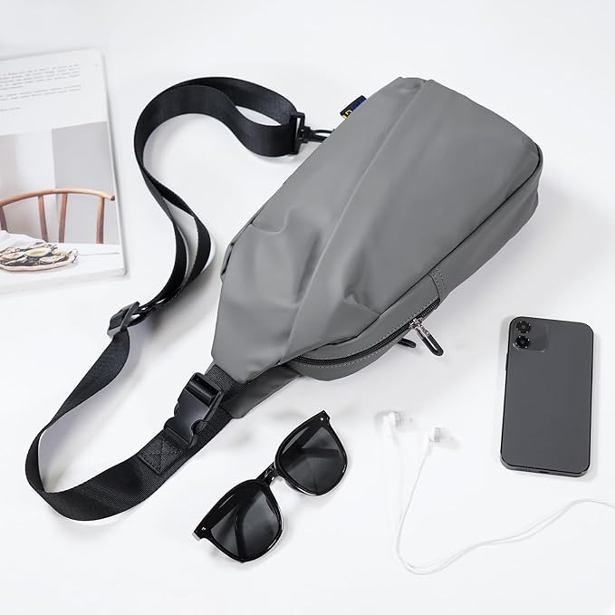 Small Sling Bag, Waterproof Nylon 7.9 Inch Crossbody Chest Bags Daypack Backpack with Anti-theft Pocket for Men Women (Grey)