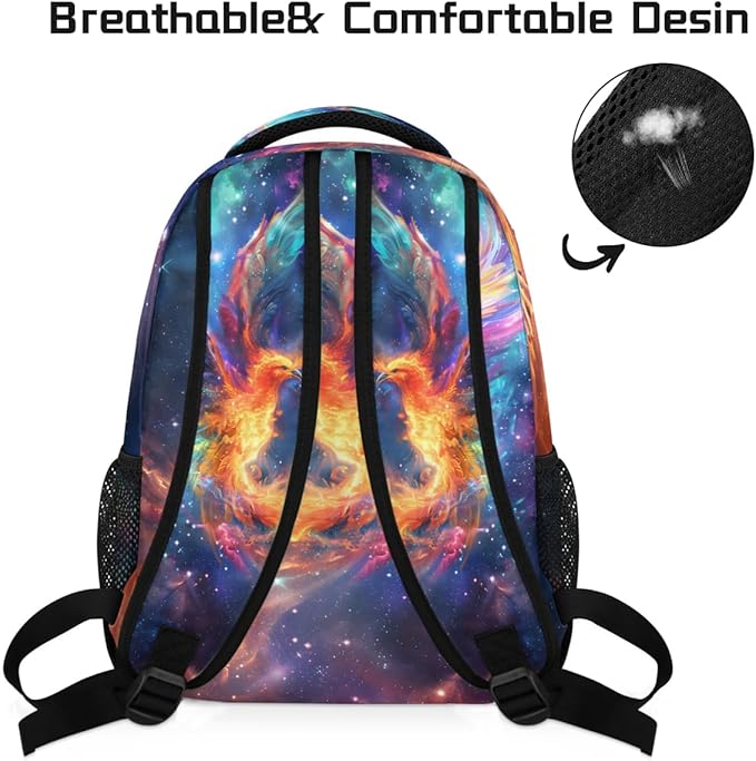 Pardick Galaxy Phoenix Backpack for Kids Girls Boys Lightweight School College Students 18in Bookbag Large Capacity Computer Backpacks Laptop Rucksack Travel Gym Hiking Camping Daypack