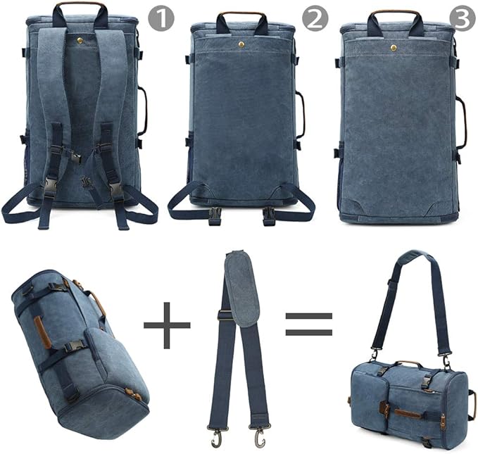 G-FAVOR 40L Travel Backpack, Vintage Canvas Rucksack Convertible Duffel Bag Carry On Backpack Fit for 17.3 Inch Laptop Bag, Blue
