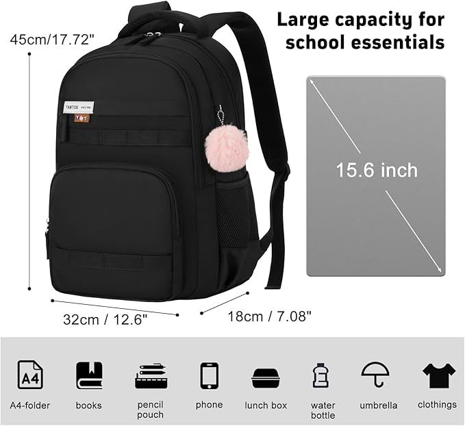 YAMTION School Backpack for Teens, Laptop Backpack Fits 15.6Inch Notebook for Travel,Book Bags with Large Capacity,Casual Back Pack for Girls Middle and High School College