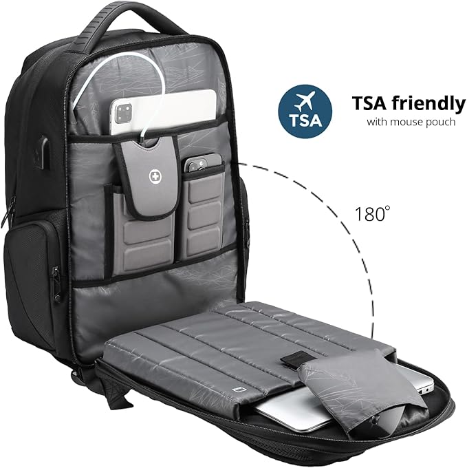 Swissdigital Design Men's Laptop Backpack for College and Business Travel with Integrated USB Charging Port and RFID Protection Fits Laptops up to 15.6 Inch, Black | SD1695-01