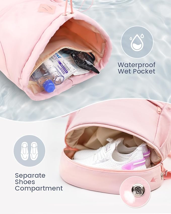 Drawstring Backpack Sports Gym Bag with Shoe Compartment and Wet Pocket String Swim Bag for Women Men Beach Backpack, Pink