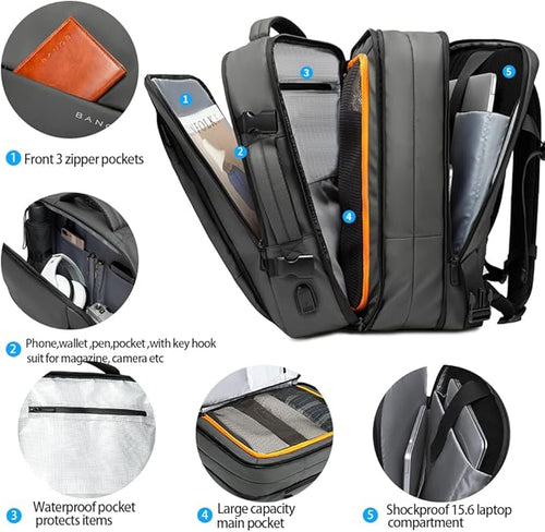 BANGE 45L Carry-on Backpack, Expandable Travel Backpacks for Airplanes,Convertible Weekend Backpack Briefcase for Traveling,Water Resistant College 17.3” Laptop Backpack for Men & Women