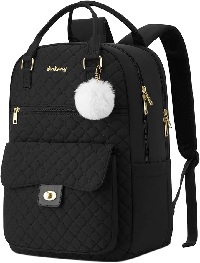 Girls Backpack for School, 17.3in Laptop Backpack Purse with Charging Hole for Travel Work, Cute Book Bag Computer Daypack for Women, Black
