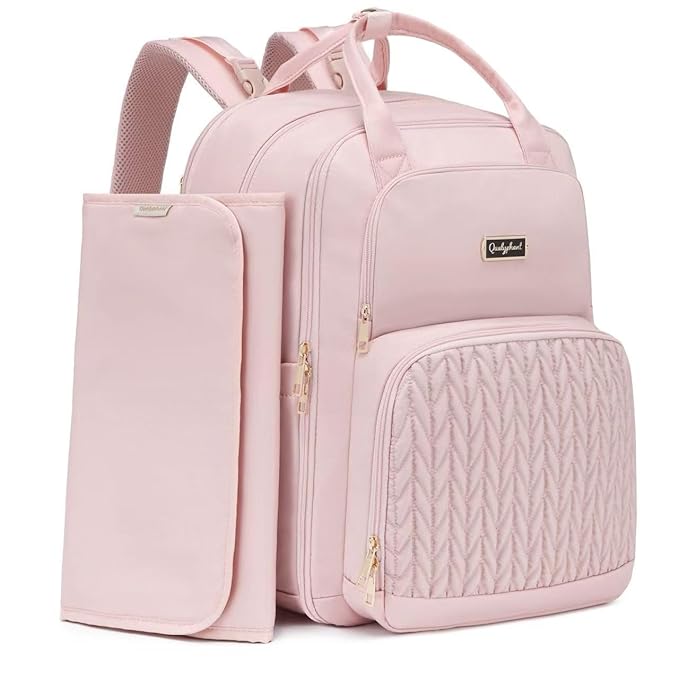 Extra Large Diaper Bag Backpack - Diaper Bag for 2 Kids Twins (Expandable 30L-38L) - Cute Travel Baby Backpack with Changing Pad for women (Pink, Water Resistant)