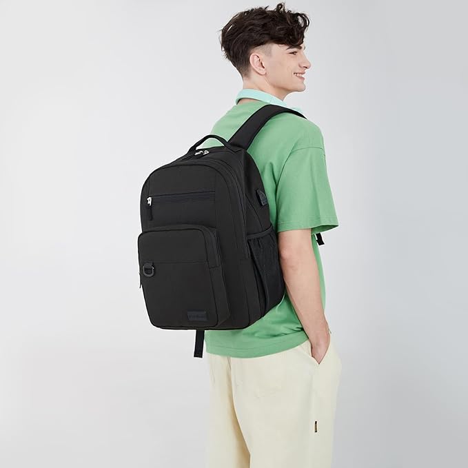 ecodudo Lightweight Black Backpack for Men Casual School Backpacks for College Work15.6 inch Laptop Bookbag with USB Charging Port