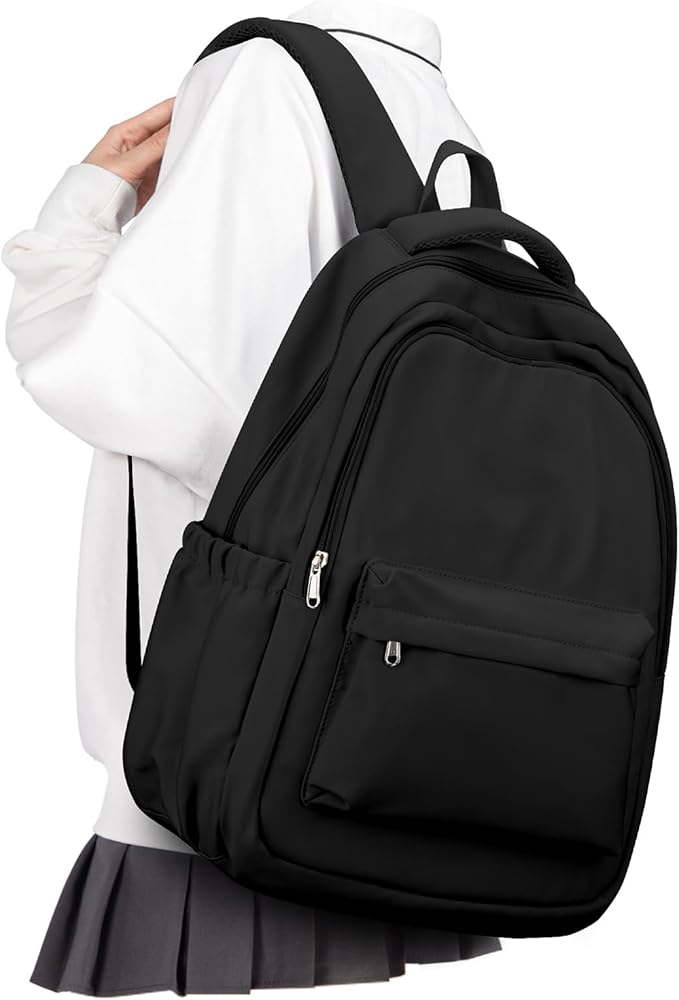 Lightweight School Backpack for Women Men, Black Laptop Travel Casual Daypack College Secondary School Bags Bookbag for Teenage Girls Boys