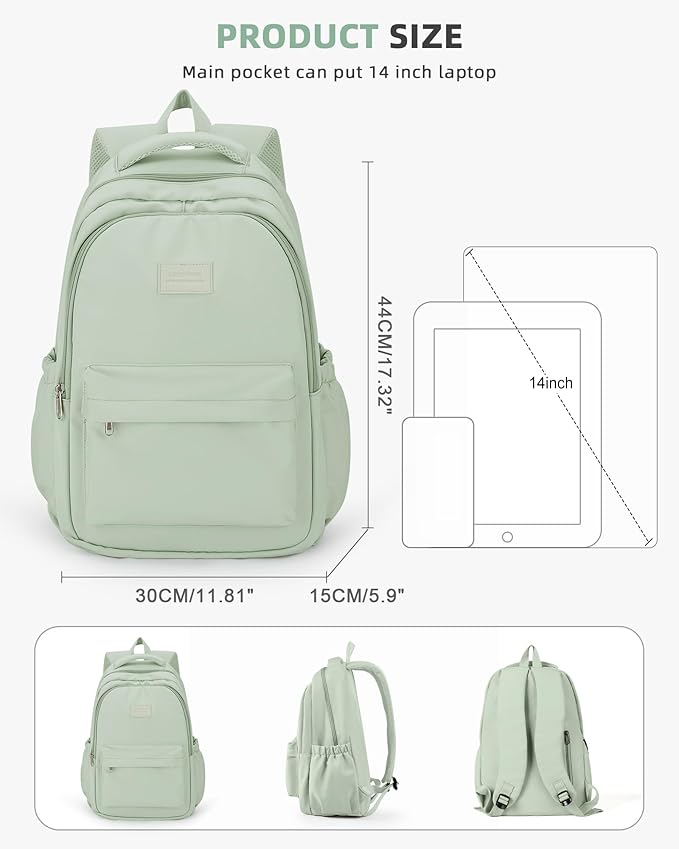Lightweight Backpack for Women Men Laptop Travel Work Casual Daypack College Bags Cute Aesthetic Travel Backpack Casual Personal item Bag - Green