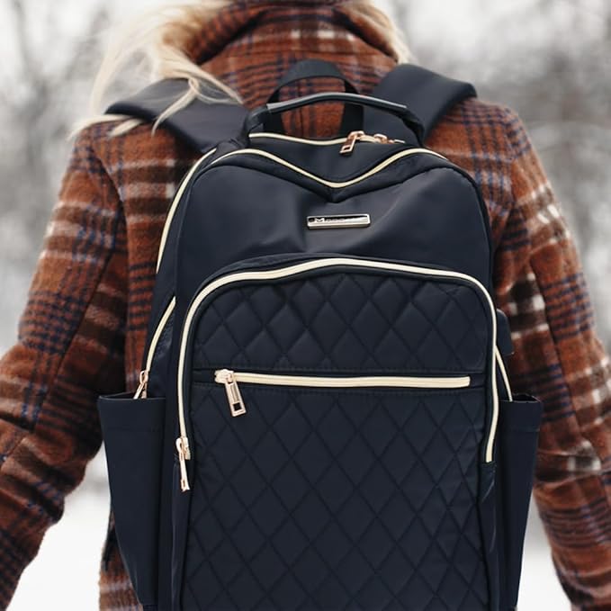 Modoker Eco-Friendly 15.6 Inch Laptop Backpack, Quilted Work Backpack for Women Bookbag Teacher Backpack with USB Charging Port, Travel Backpack Purse for Women Nurse, Black