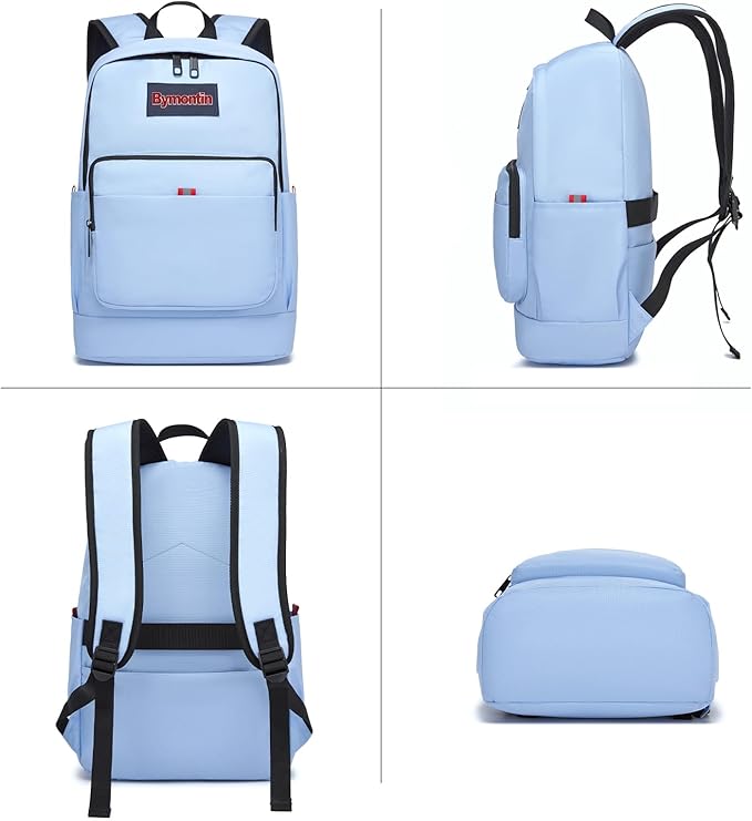 Classic Casual Backpack, Lightweight Daypack with 10 Pockets, Laptop Compartment, EVA Foam Pad (Light blue)