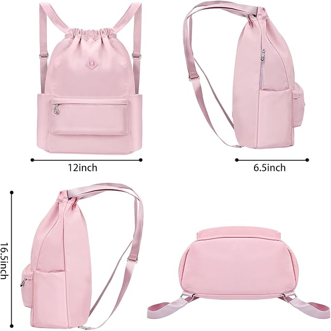 Drawstring Backpack with Wet Pocket Gym Backpack Water-Resistant Cinch String Bag Beach Swim for Women Men