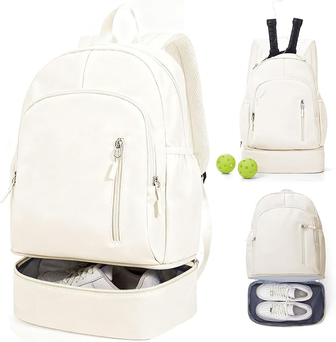 BJLFS Gym Backpack for Women Foldable Outdoor Weekender Gym Bag with Shoe Compartment & Wet Pocket, Waterproof Sports Backpack, Dance Back Pack & Yoga Track Bag-Beige