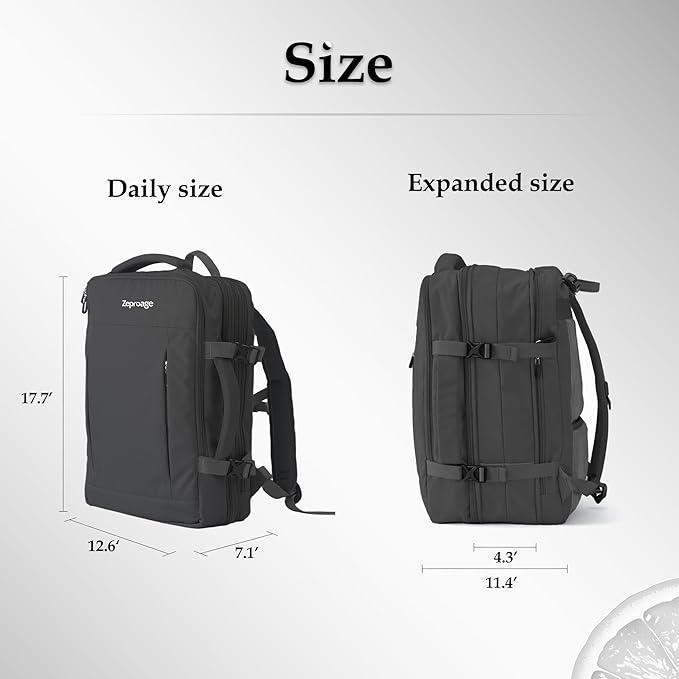 Travel Backpack, Expandable Large Capacity Business Work, Water Repellent Carry On Daypack with USB Charging Port, Fit 17 Inch Laptop, Bag for Men and Women, Black