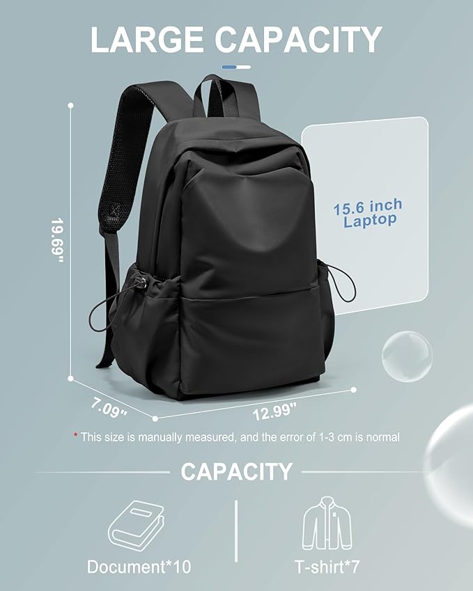 Backpack For Women Men School Aesthetic Lightweight College Backpack for Boys Girls Book Bag Casual Daypack Laptop Gym Backpacks Black-L