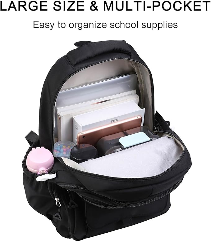 Phaoullzon Boys School Backpack for Girls, College Aesthetic Laptop Bookbag for Travel,Black